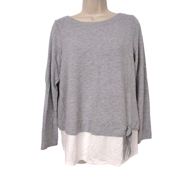 J Jill Tunic Top Womens Small Layered Look Side Tie Long Sleeve Gray White Knit - Picture 1 of 13
